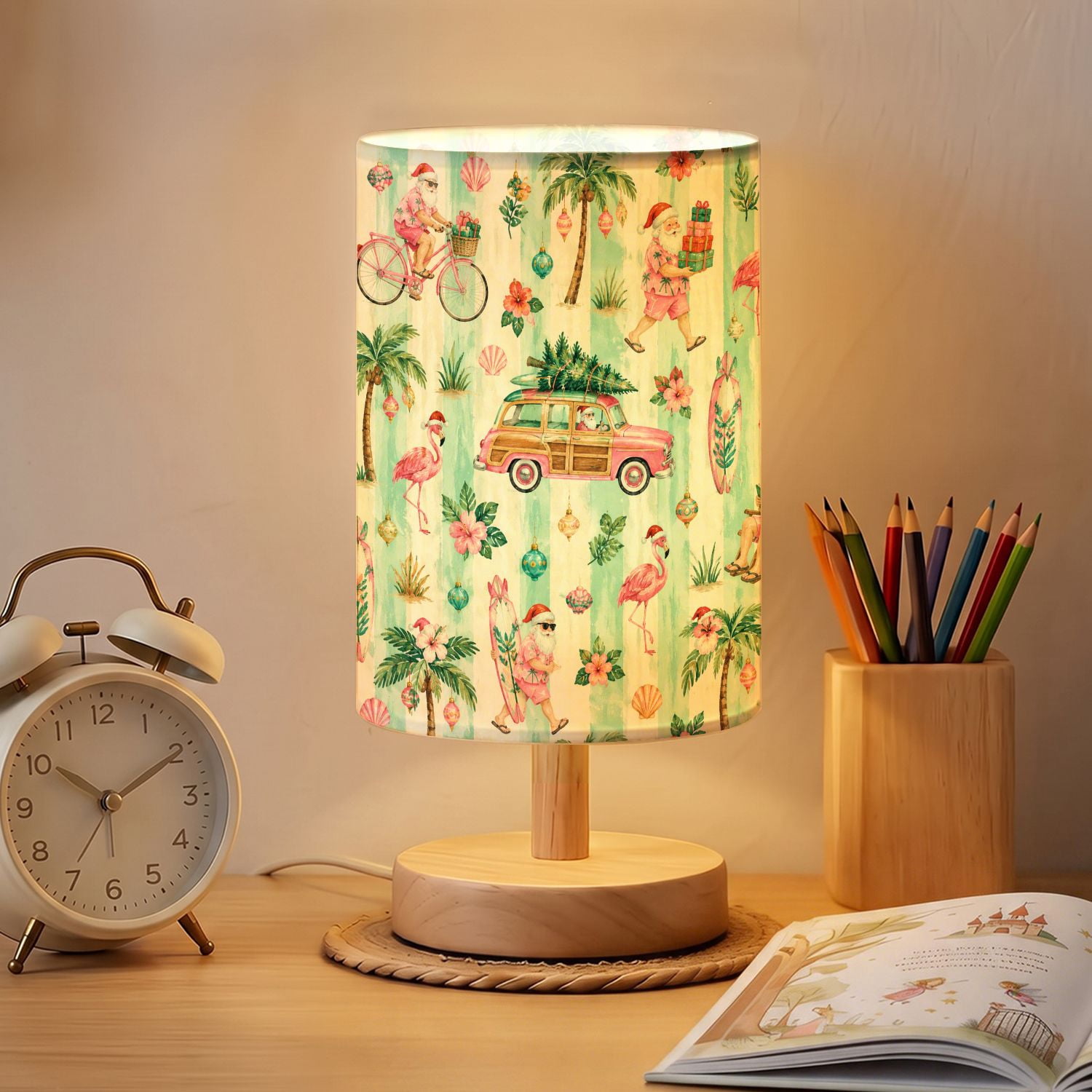 Small Timber Car Table Lamp Tropical Christmas Surfboard 16 Color Dimmable Santa Claus ...