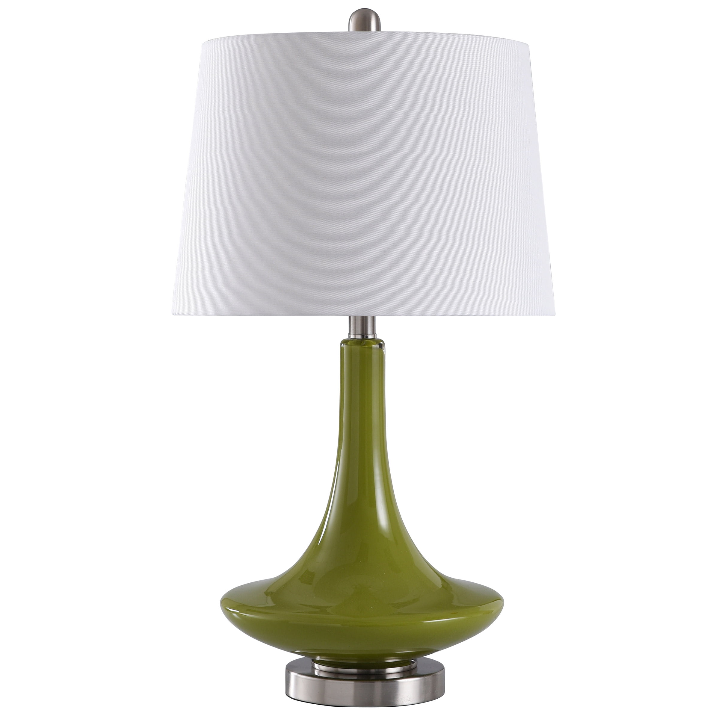 Green Glass Table Lamp with White Fabric Shade