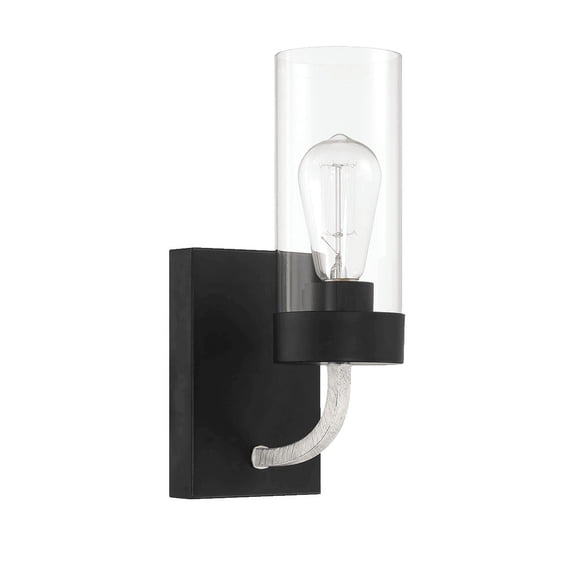 Table Lamp Zephyr Single Light Sconce With Clear Glass Metal Black Finish,Bedroom Lamp