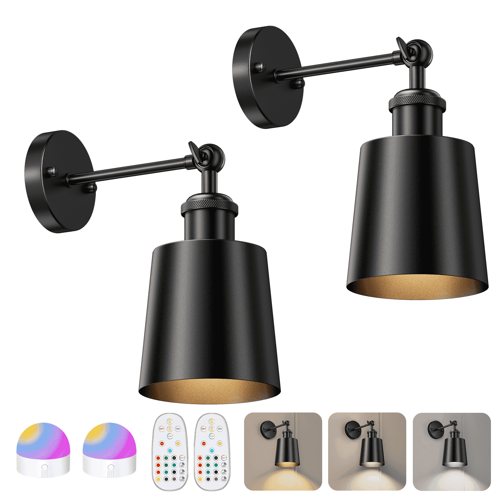 2 Pack Wall Lights 18 Colors Wall Lamps Battery Operated Wall Sconces with Timer and Remote Control