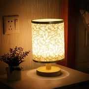 Table Lamp for Bedroom Nightstand Bedside Lamp with USB Dimmable Control Small Lamp Fabric Shade Wooden Base for Bedroom Office Living Room Reading