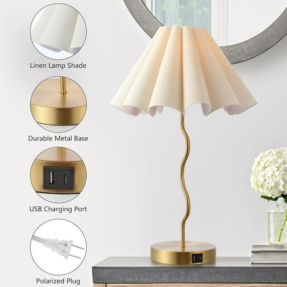 Table Lamp for Bedroom + Pleated Linen Shade + Decorative Bedside Lamp + Home, Office, Nightstand Use