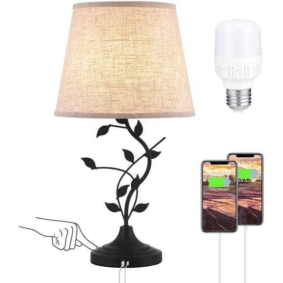 Table Lamp for Bedside, Lamp for Living Room with USB-A and USB-C Charging Ports, Traditional Tall Bedroom Lamp for End Table