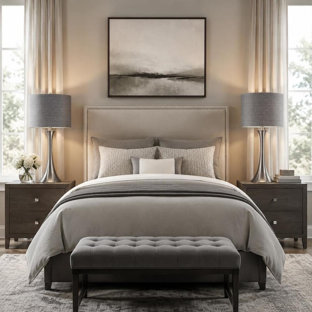 Texture Decor Table Table Lamp, set of 2, brushed nickel metal construction, grey textured ...