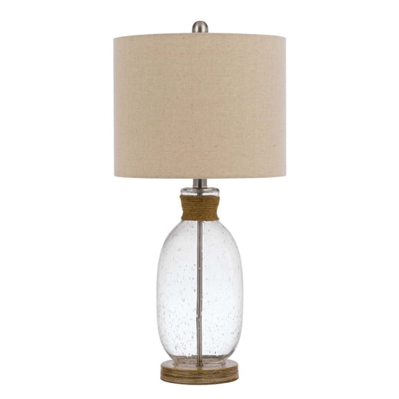 Table Lamp with Bubble Glass Body and Rope Accent, Beige- Saltoro Sherpi