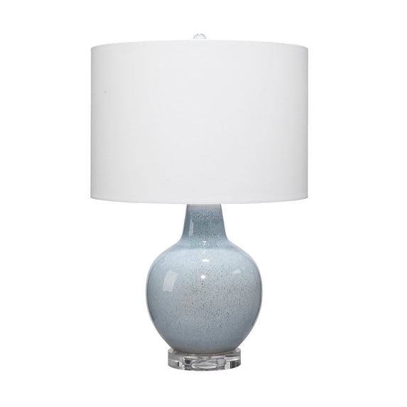 Table Lamp with Drum Shade and Ceramic Bellied Base, Blue
