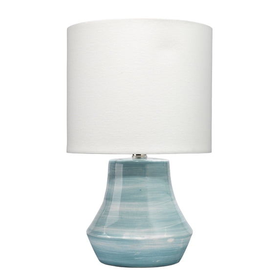 Table Lamp with Drum Shade and Pedestal Base, White and Blue