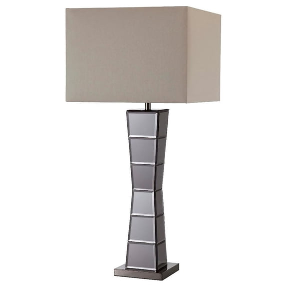 Table Lamp with Mirrored Tower Design Body, Silver - Saltoro Sherpi