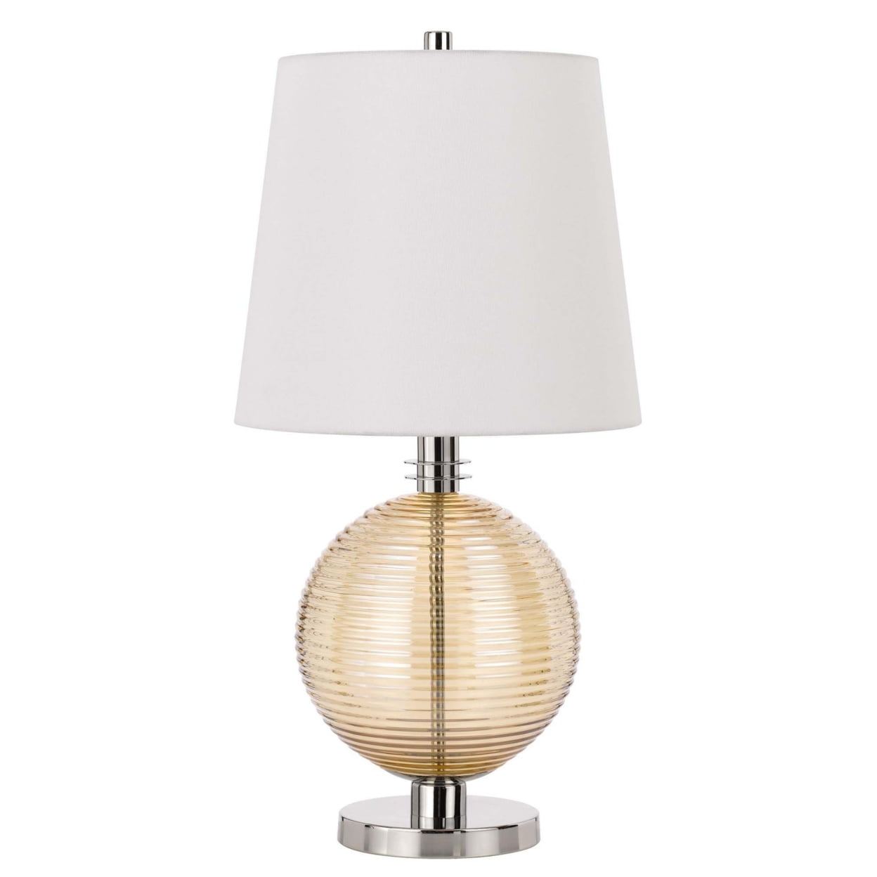 Contemporary 28" White Linen and Chrome Table Lamp with Textured Glass Ball