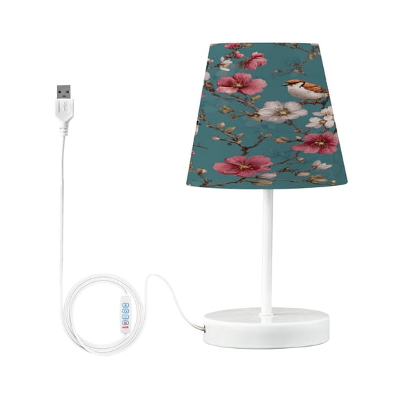Table Lamps 3 Color 10 Way Dimmable LED Nightstand Lamp for Bedroom, Living Room, Home Office Birds and Cherry Pattern Small