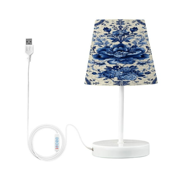 Table Lamps 3 Color 10 Way Dimmable LED Nightstand Lamp for Bedroom, Living Room, Home Office Blue and White Porcelain-style Small