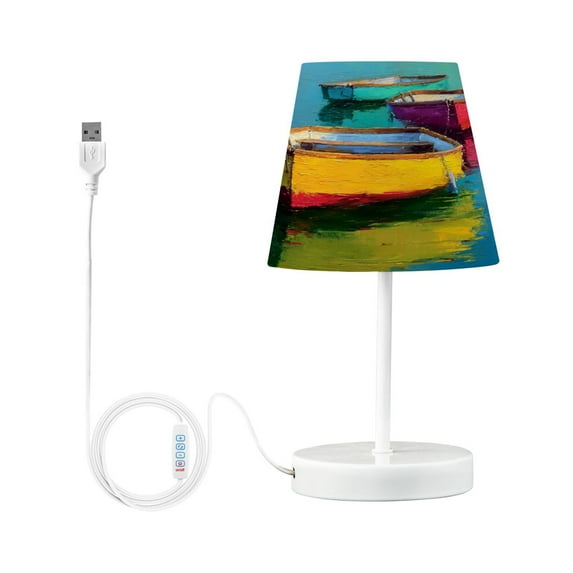 Table Lamps 3 Color 10 Way Dimmable LED Nightstand Lamp for Bedroom, Living Room, Home Office Colorful Row Boats Small