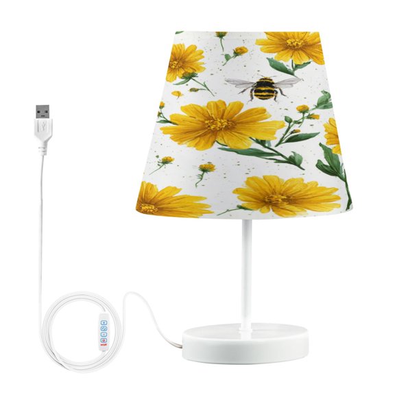 Table Lamps 3 Color 10 Way Dimmable LED Nightstand Lamp for Bedroom, Living Room, Home Office Daisies and Bees Pattern Medium