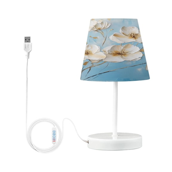Table Lamps 3 Color 10 Way Dimmable LED Nightstand Lamp for Bedroom, Living Room, Home Office Elegant White Flowers Small