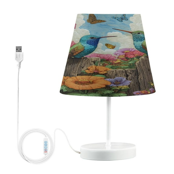 Table Lamps 3 Color 10 Way Dimmable LED Nightstand Lamp for Bedroom, Living Room, Home Office Hummingbirds and Flowers Medium