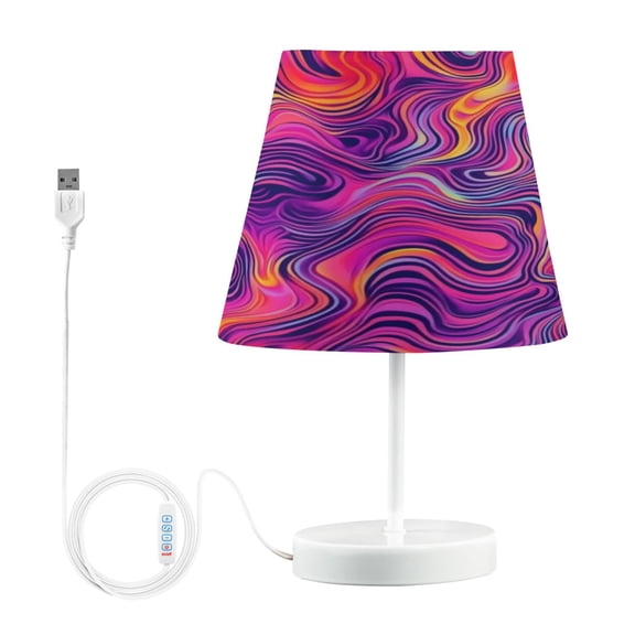 Table Lamps 3 Color 10 Way Dimmable LED Nightstand Lamp for Bedroom, Living Room, Home Office Neon Pink Wavy Lines Medium