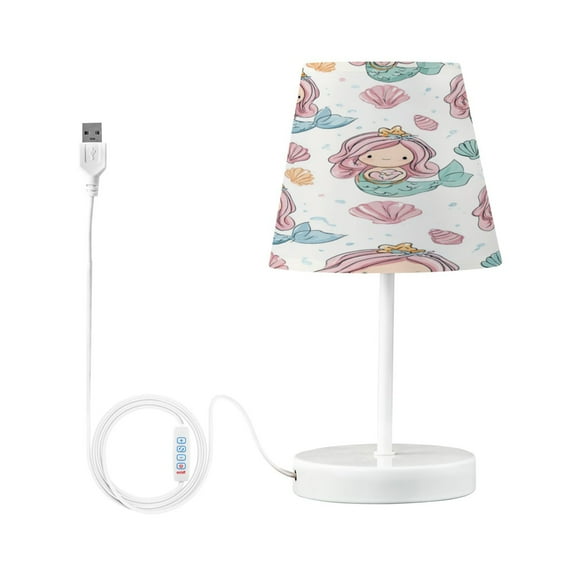 Table Lamps 3 Color 10 Way Dimmable LED Nightstand Lamp for Bedroom, Living Room, Home Office Pastel Colors Mermaid Small