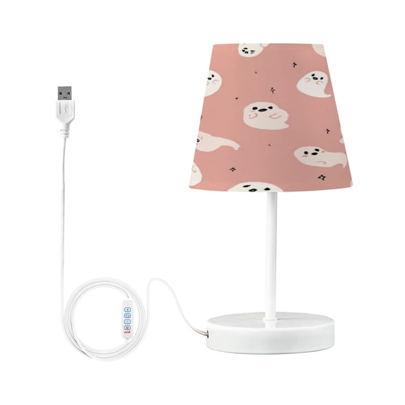 Table Lamps 3 Color 10 Way Dimmable LED Nightstand Lamp for Bedroom, Living Room, Home Office Pastel Pink Cute Ghosts Small
