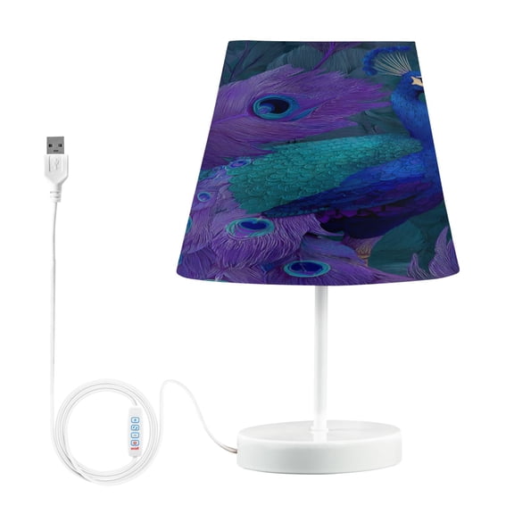 Table Lamps 3 Color 10 Way Dimmable LED Nightstand Lamp for Bedroom, Living Room, Home Office Peacock Pattern Medium