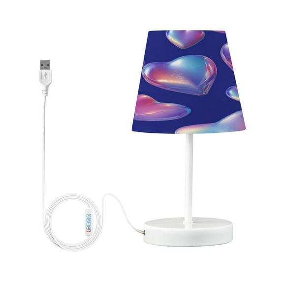 Table Lamps 3 Color 10 Way Dimmable LED Nightstand Lamp for Bedroom, Living Room, Home Office Pink-purple Hearts Small