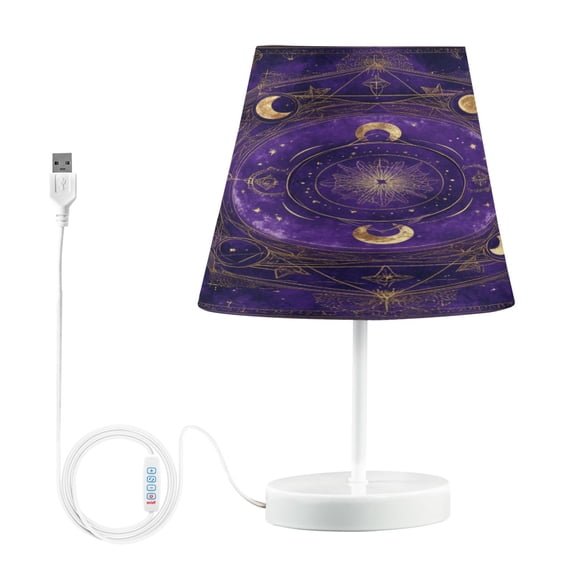 Table Lamps 3 Color 10 Way Dimmable LED Nightstand Lamp for Bedroom, Living Room, Home Office Purple Celestial Pattern Medium