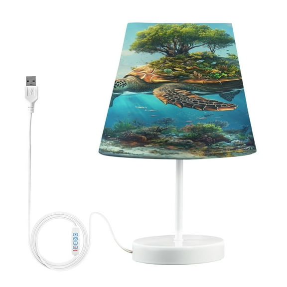 Table Lamps 3 Color 10 Way Dimmable LED Nightstand Lamp for Bedroom, Living Room, Home Office Sea Turtle Carrying Island Medium