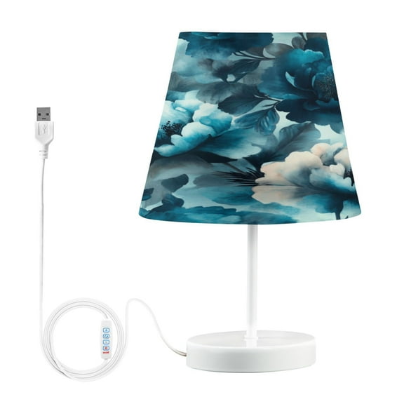 Table Lamps 3 Color 10 Way Dimmable LED Nightstand Lamp for Bedroom, Living Room, Home Office Teal Elegant Floral Pattern Medium