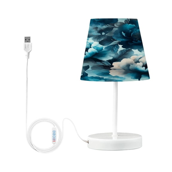 Table Lamps 3 Color 10 Way Dimmable LED Nightstand Lamp for Bedroom, Living Room, Home Office Teal Elegant Floral Pattern Small