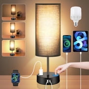 Table Lamps for Bedroom, 3 Way Dimmable Touch Control Bedside Lamp with USB C+A Fast Charging Ports, Nightstand Lamp for Office, Living Room, Reading(E26 Light Bulb Included), Black