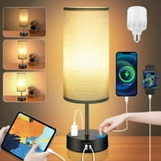 Table Lamps for Bedroom, 3 Way Dimmable Touch Control Bedside Lamp with USB C+A Fast Charging Ports, Nightstand Lamp for Office, Living Room, Reading(E26 Light Bulb Included), Grey