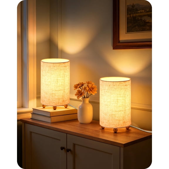 Table Lamps, Boho Bedside Lamps , Handwoven Paper Lampshade, 4W 2400K LED Bulb Included, Boho Desk Lamp, Nightstand Lamp for Bedroom, Living Room