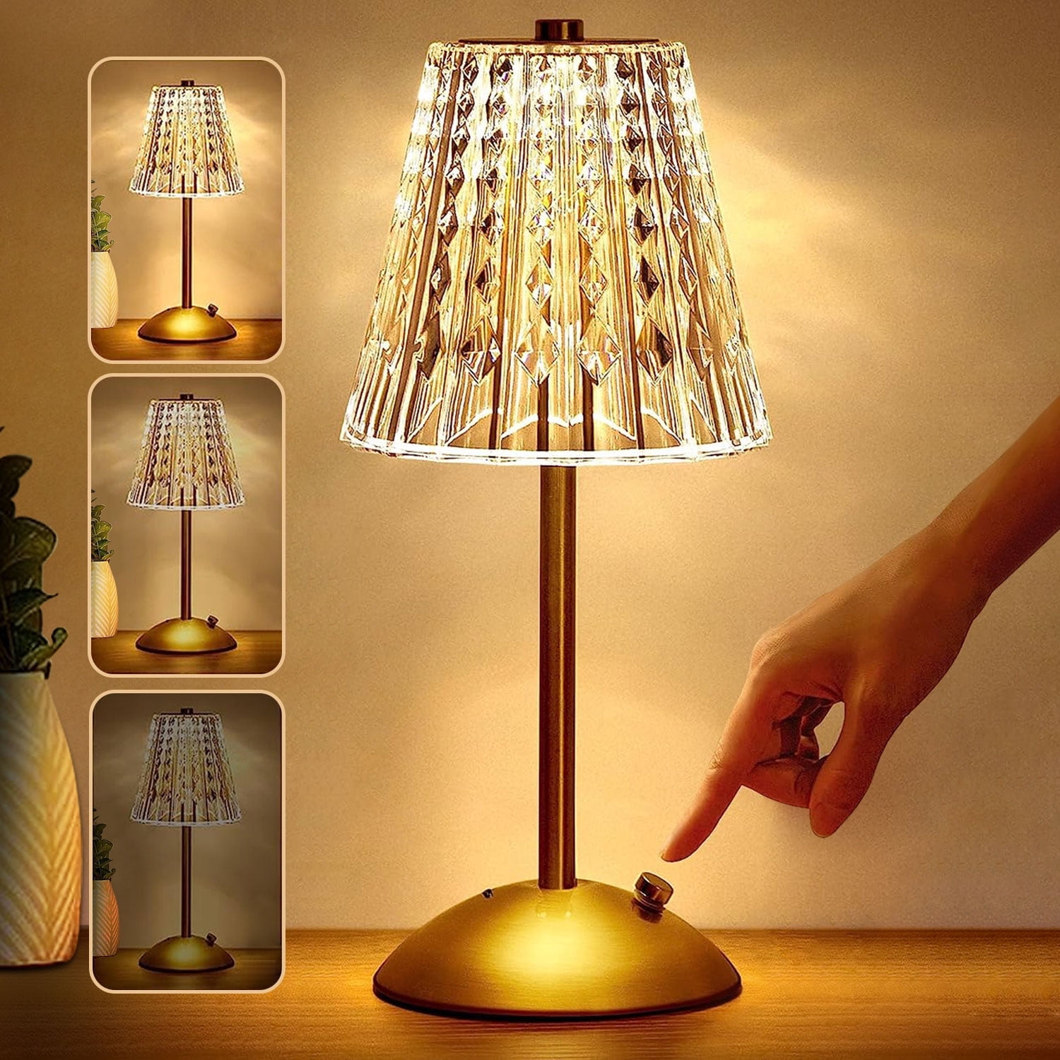 Table Lamps Dimmable Crystal Lamp Rechargeable LED Cordless Lamp Battery Operated Light Lamp for Bedroom Living Room Bathroom Hotel Bar