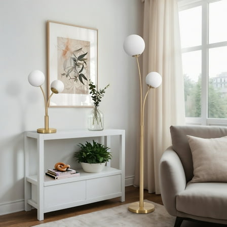 Table Lamps Glass & Metal Globe Shade Modern Design Heights Metallic Finish Home Office Bedroom Living Room Accent Lighting Set of 2 - 64", 23" Gold