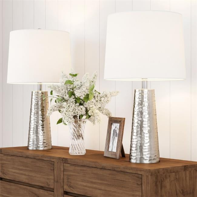 Table Lamps-Hammered Flared Drum Shaped Lights - Set of 2