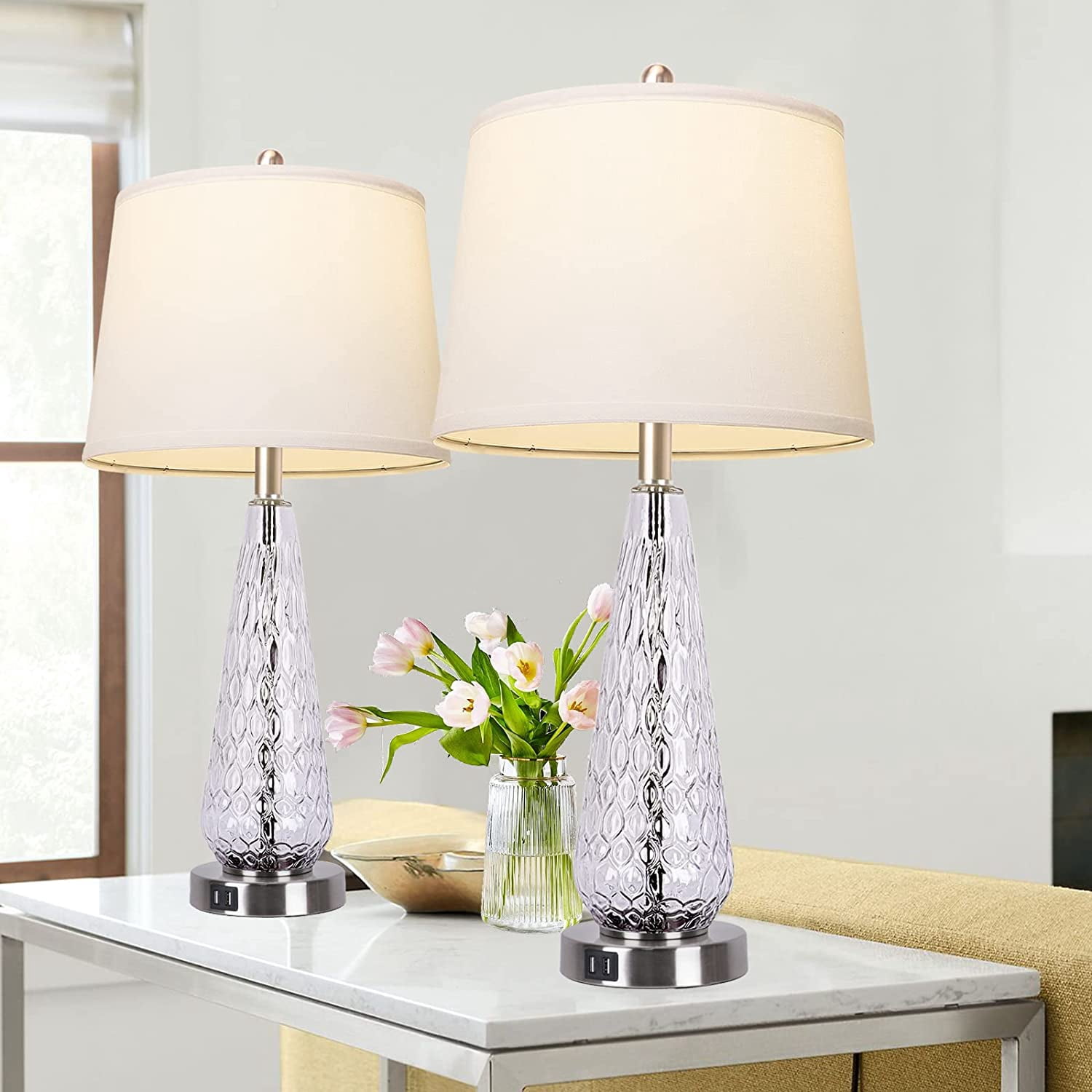 Table Lamps for Living Room Set of 2 Modern Glass 27" Tall 3 Way