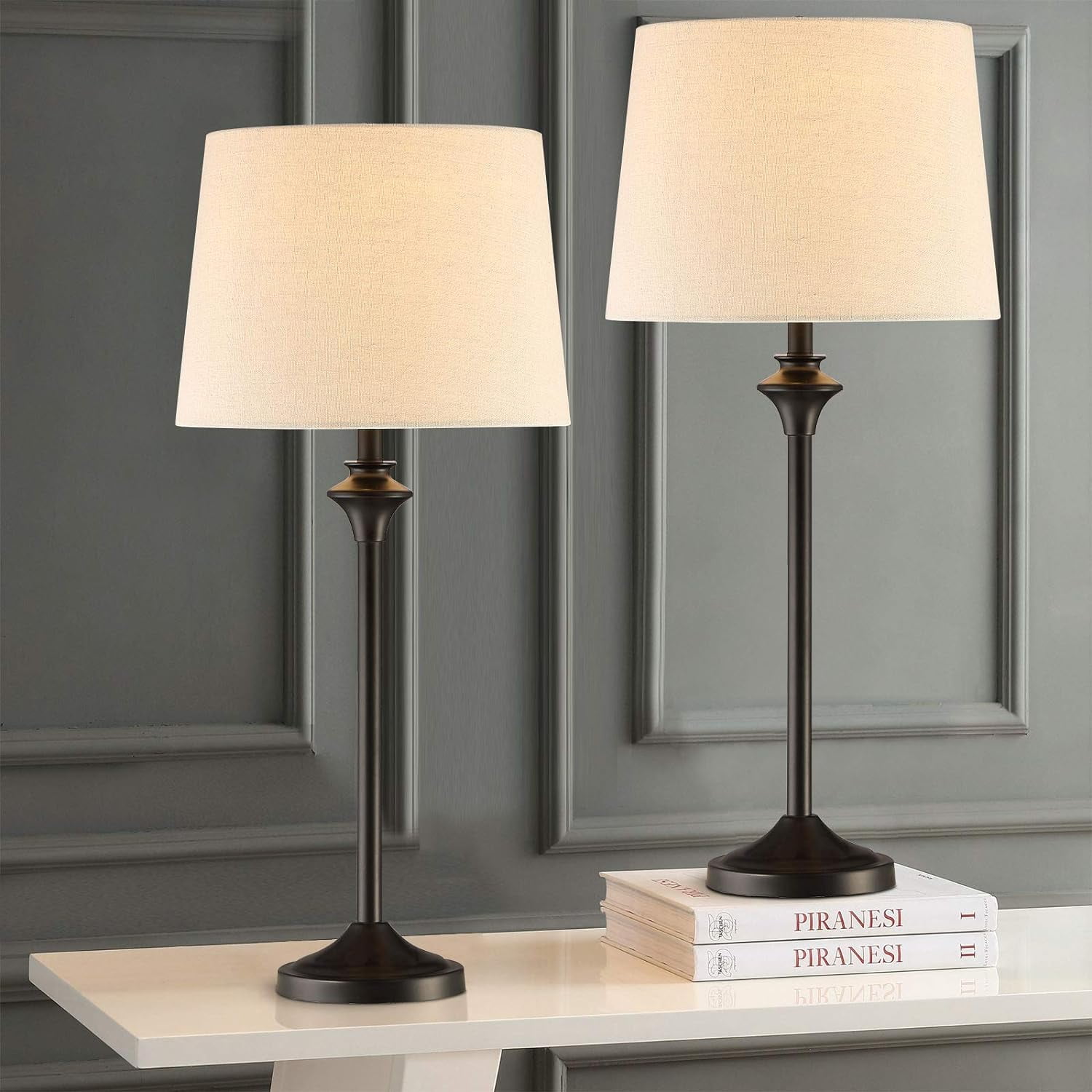 Table Lamps Set of 2 for Living Room, Buffet Lamps Black Nightstand Lamps with Fabric Shade 26 ...