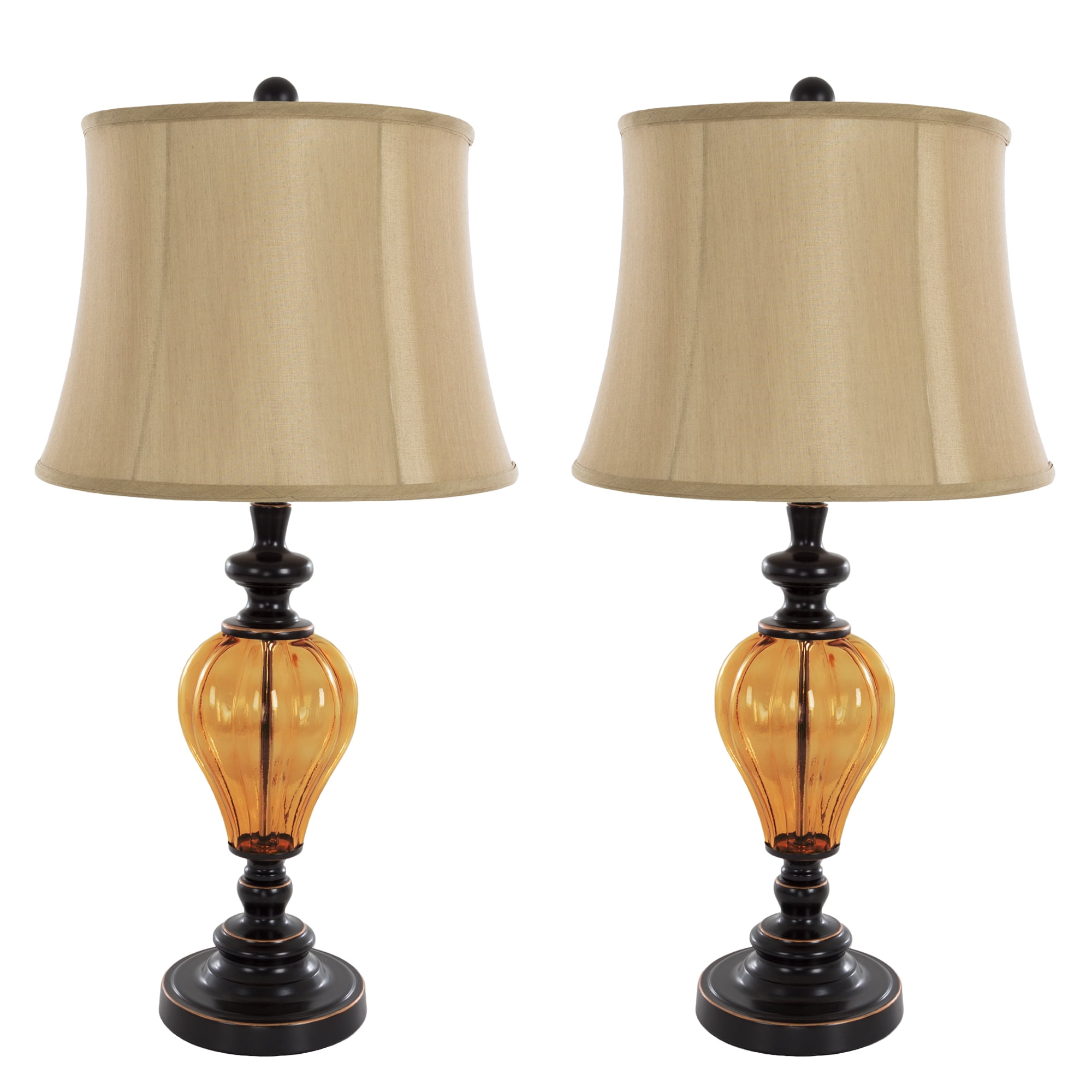 Table Lamps Set of 2, Amber Glass (2 LED Bulbs included) by Lavish Home