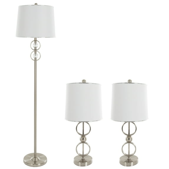 Table Lamps and Floor Lamp Set of 3, Modern Brushed Steel (3 LED Bulbs included) by Lavish Home