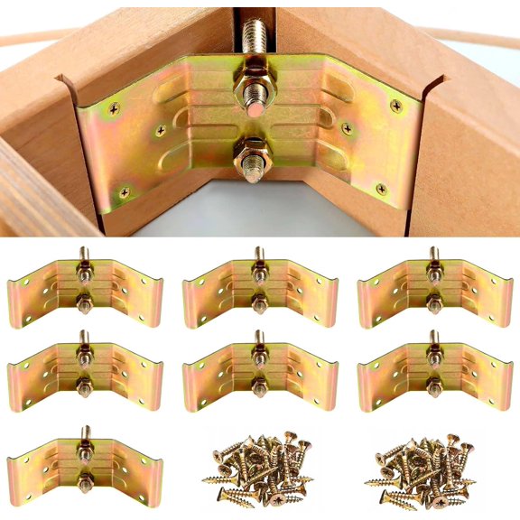 Table Leg Brackets 8-Piece Heavy Duty Corner Braces for Wood, Kerf Mount Hardware Kit for Dining Table Desk Bench Leg Repair, Iron Brackets with Screws for Furniture