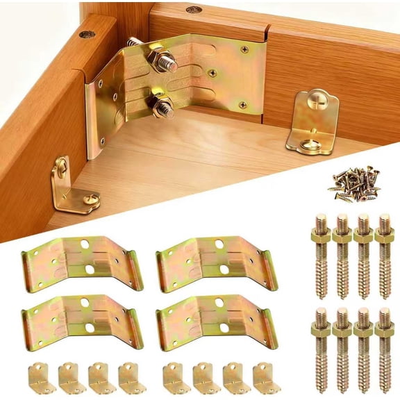 Table Leg Brackets, Set of 4 Metal Corner Braces with Screws, Kerf Mount Corner Brackets, Surface Mount Table Leg Brackets for Desk, Coffee Table, Dining Table, Bench Legs(with L Bracket)