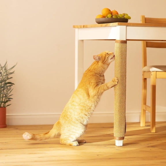Table Leg Cat Scratcher - Sisal Scratching Mat Protector for Furniture Legs - Scratch Pad Protection with Wrap Around Straps 23 5/8" x 9 7/8"