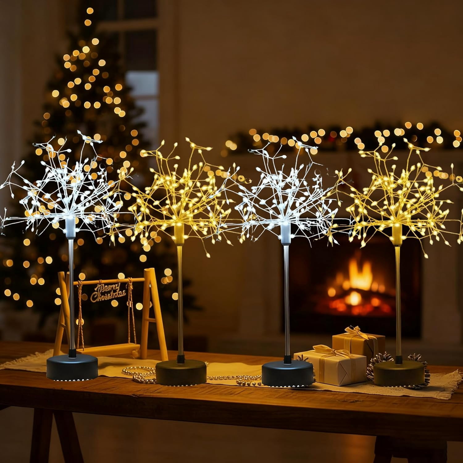 Table Lights Fireworks, Mini Table Starburst Silver Lights, Led ...