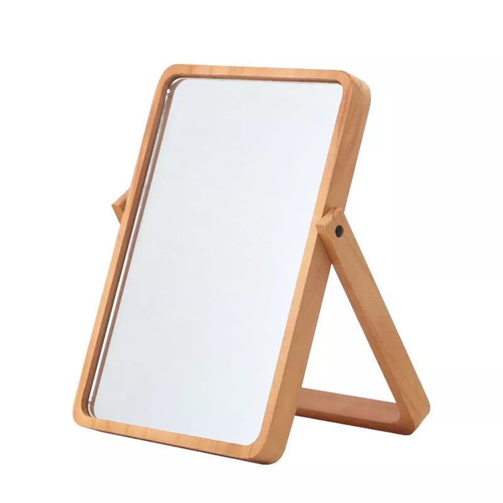 Table Makeup Mirror Wood Frame Vanity Mirror with Standing Portable Folding Tabletop Mirror for