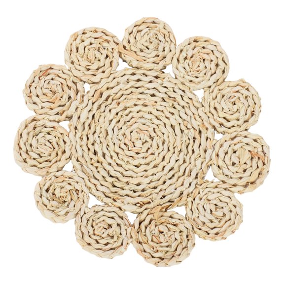 Table Mat, 12 Pack Natural Woven Corn Husk Placemats, Petal Shape Heat Resistant 30cm Trivet, Non-Slip Hot Pad for Dining Table
