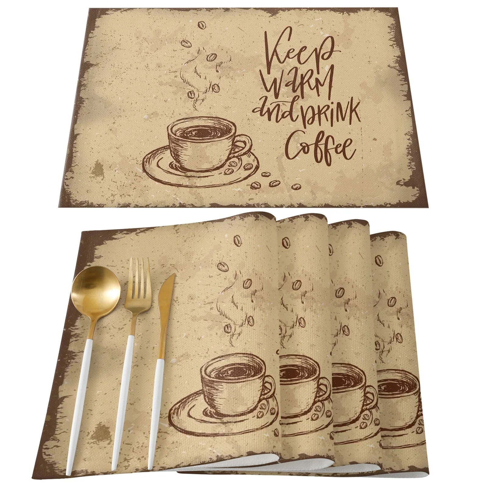 Table Mat Coffee Retro Style 6PCS Home Wedding Decor Table Flag Mat