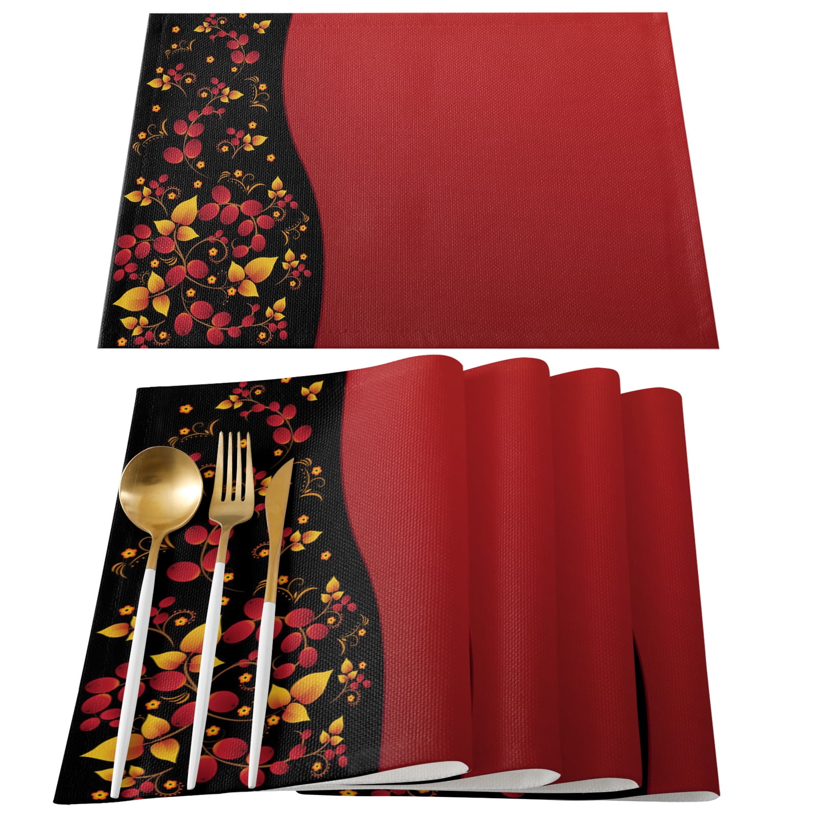 Table Mat Fallen Leaves Red Gradient 4PCS Home Wedding Table Flag Mat