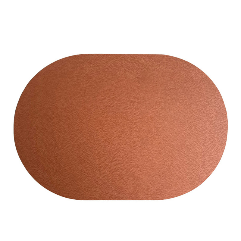 Table Mat Nonslip Wipeable Faux Leather Oval Shape Insulation Pad for