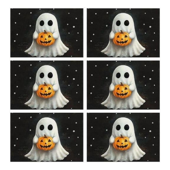Table Mats 6 Pack Cute Ghost Evil Pumpkin Halloween Place Mats Durable No Slip Table Mats for Wedding Restaurant & Camping 12x18in Seasonal Fall Holiday Dining Table Mats