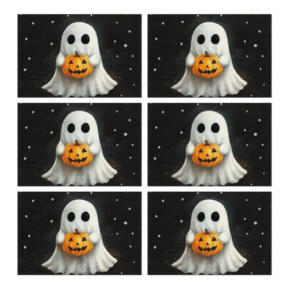 Table Mats 6 Pack Cute Ghost Evil Pumpkin Halloween Place Mats Durable No Slip Table Mats for Wedding Restaurant & Camping 12x18in Seasonal Fall Holiday Dining Table Mats