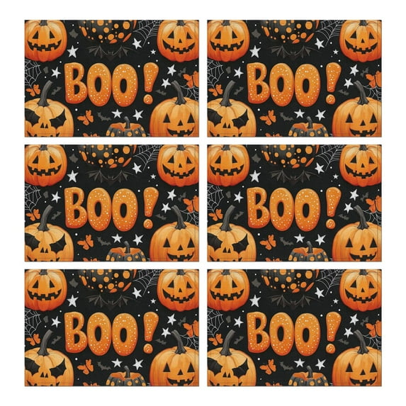 Table Mats 6 Pack Halloween Pumpkin Boo Bat Table Mat Washable Anti-Skid Outdoor Indoor Table Mats for Wedding Restaurant & Camping Autumn Halloween Dining Table Mats